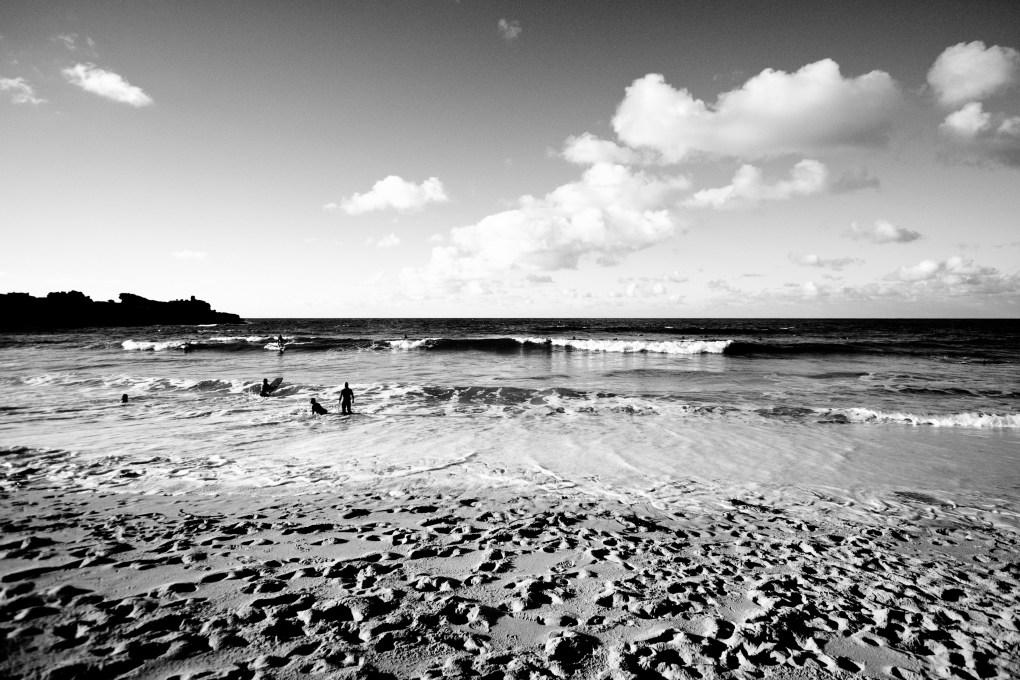 Cornish beach in black and white